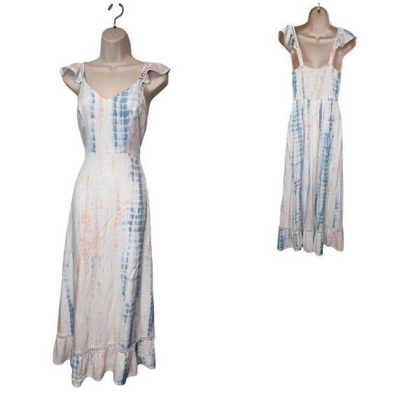 Japna Tie Dye Multicolor Pink and Blue Maxi Dress Size Small - Picture 1 of 5